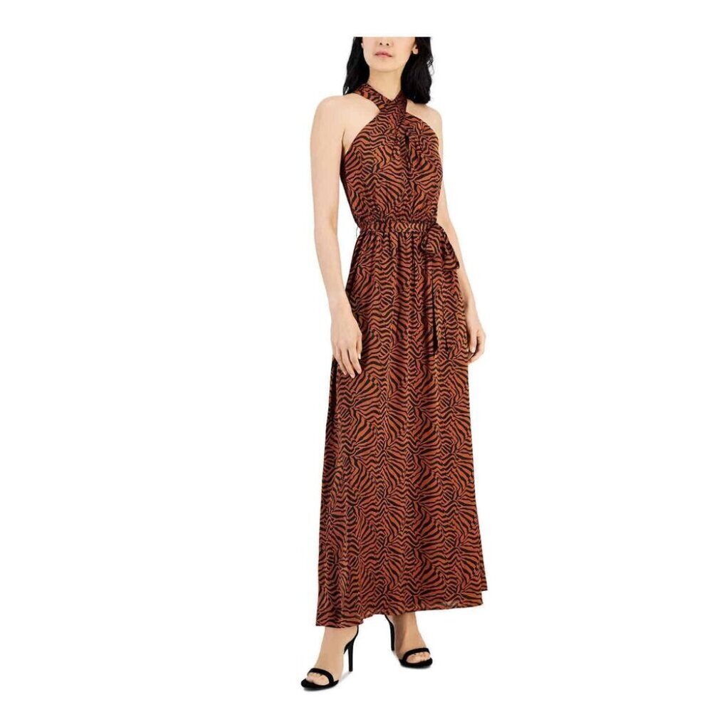 Anne Klein Chestnut Black Sophisticated Halter Neck Tie Missing Dress Size 8